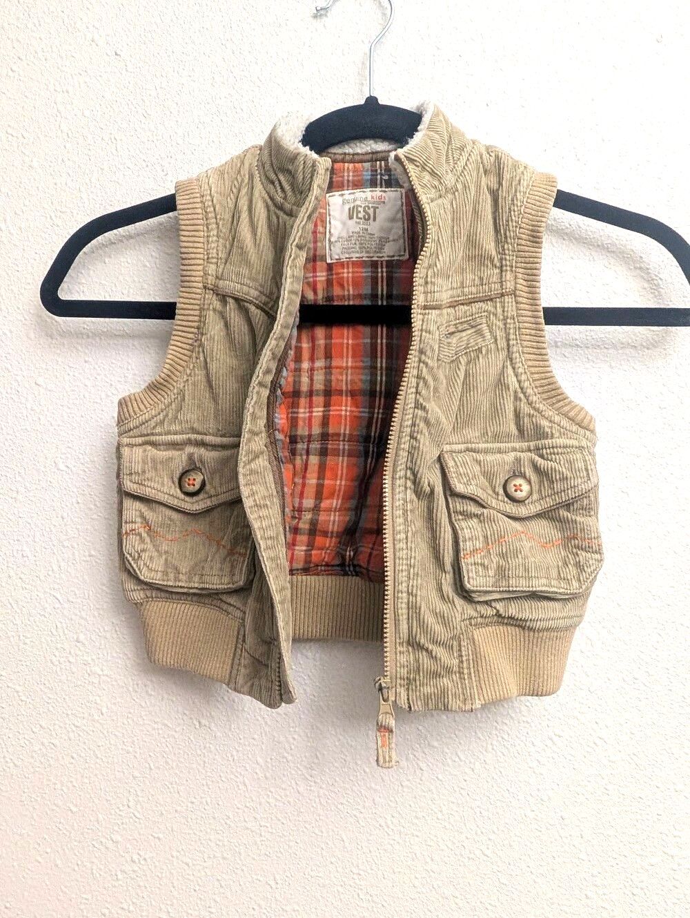 OshKosh B'gosh Baby Corduroy Utility Vest Tan Plaid Lined 12M